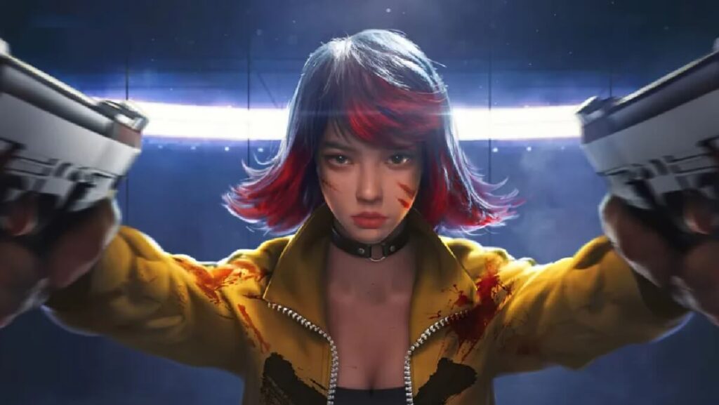 Tudo sobre o Mobilador de Free Fire: atualização em 2023! 1 Imagem do jogo mostrando uma das sua principais personagens chamada Kelly segurando duas armas e tem sua roupa em amarelo.